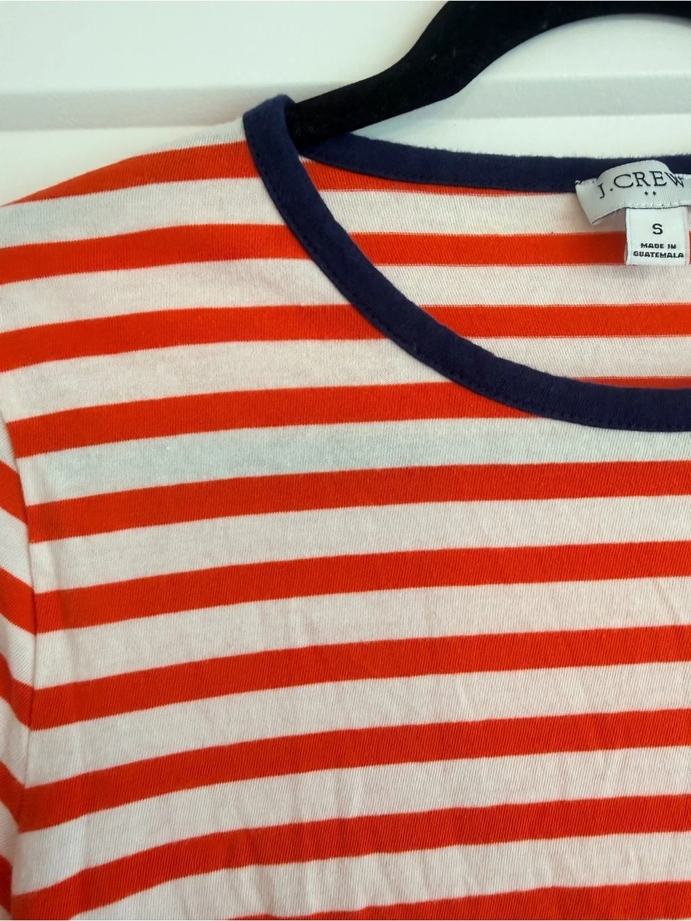 J. Crew Red and White Striped Midi Dress with Navy Trim